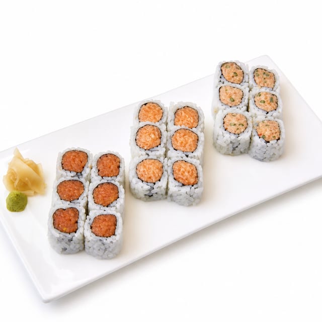 Spicy Tuna, Spicy Salmon, Spicy Yellowtail Roll.